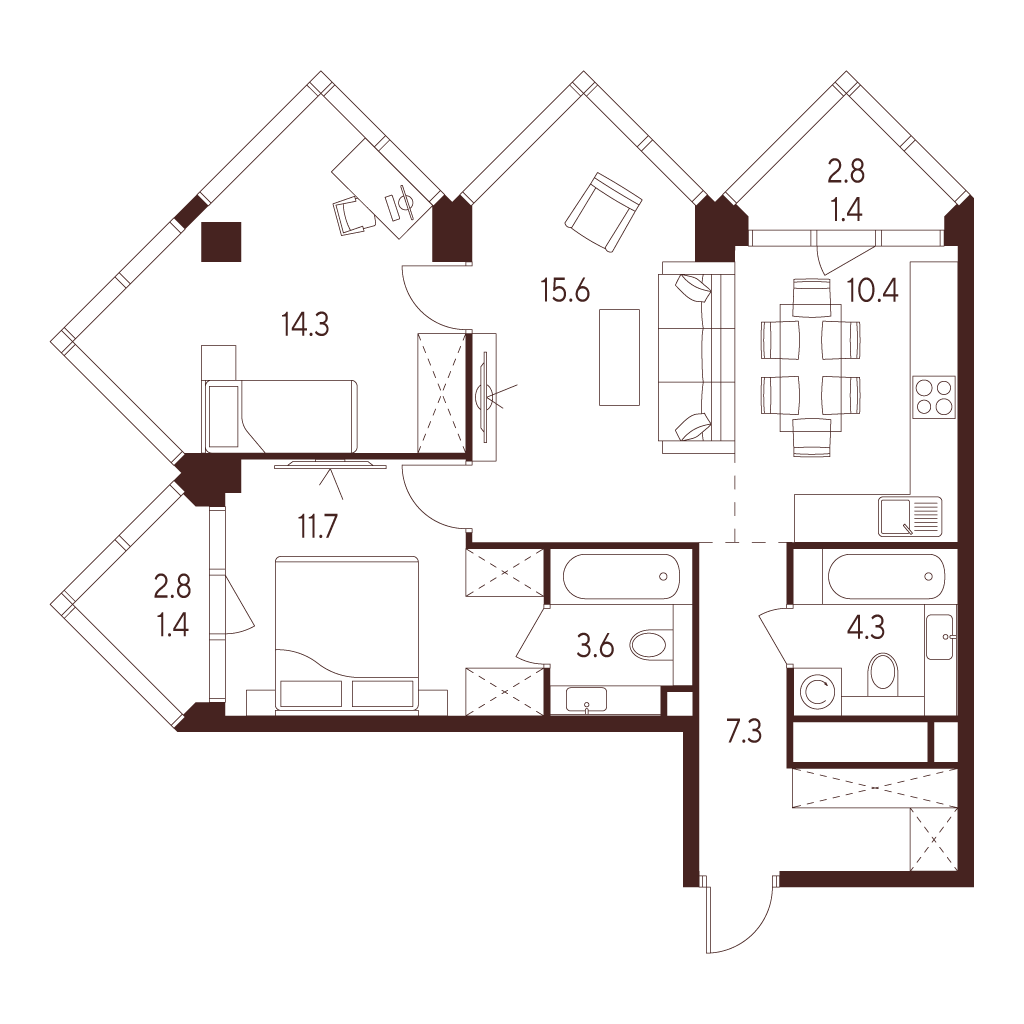 2х-комнатная квартира в ЖК INDY TOWERS (Инди Тауэрз)
