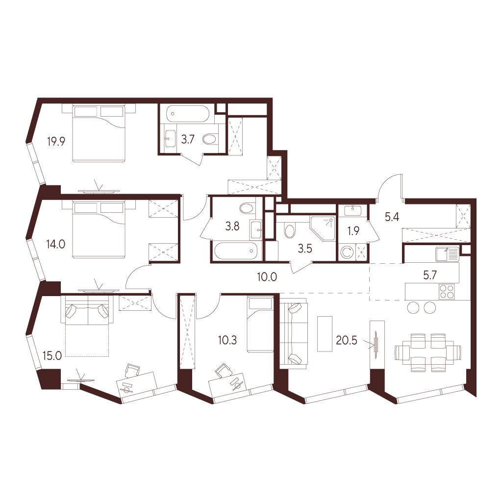 4х-комнатная квартира в ЖК INDY TOWERS (Инди Тауэрз)