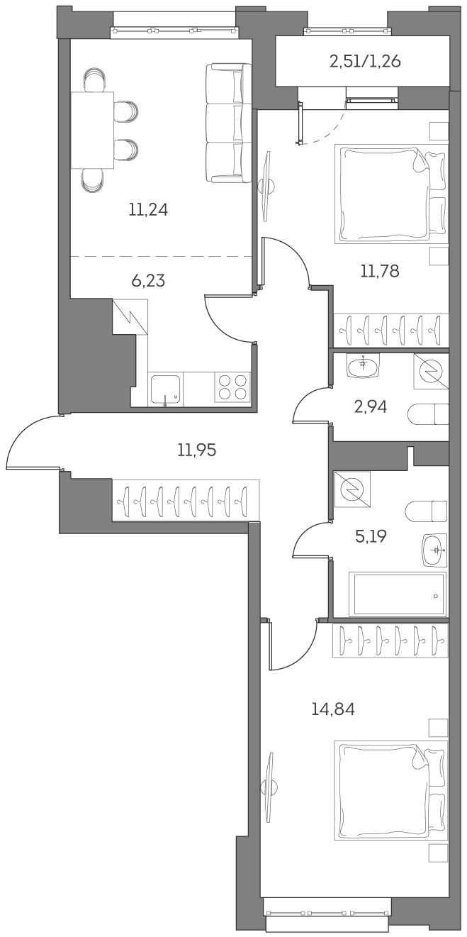 2х-комнатная квартира в ЖК Аквилон Beside 2.0