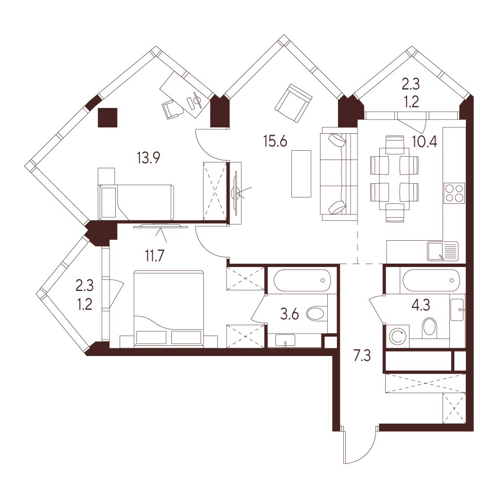 2х-комнатная квартира в ЖК INDY TOWERS (Инди Тауэрз)