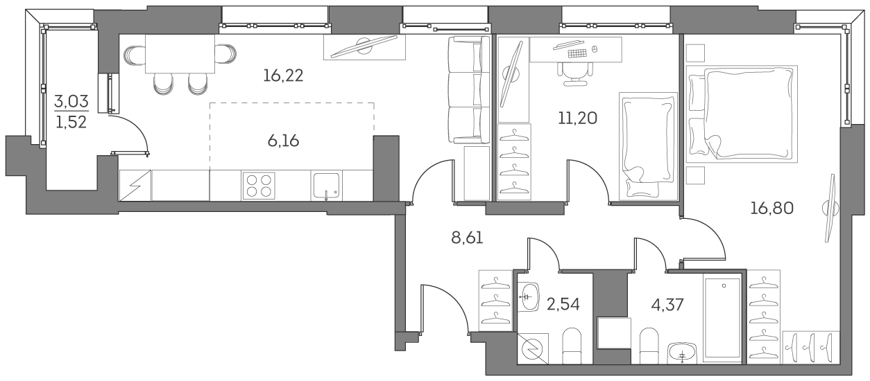 2х-комнатная квартира в ЖК Аквилон Beside 2.0