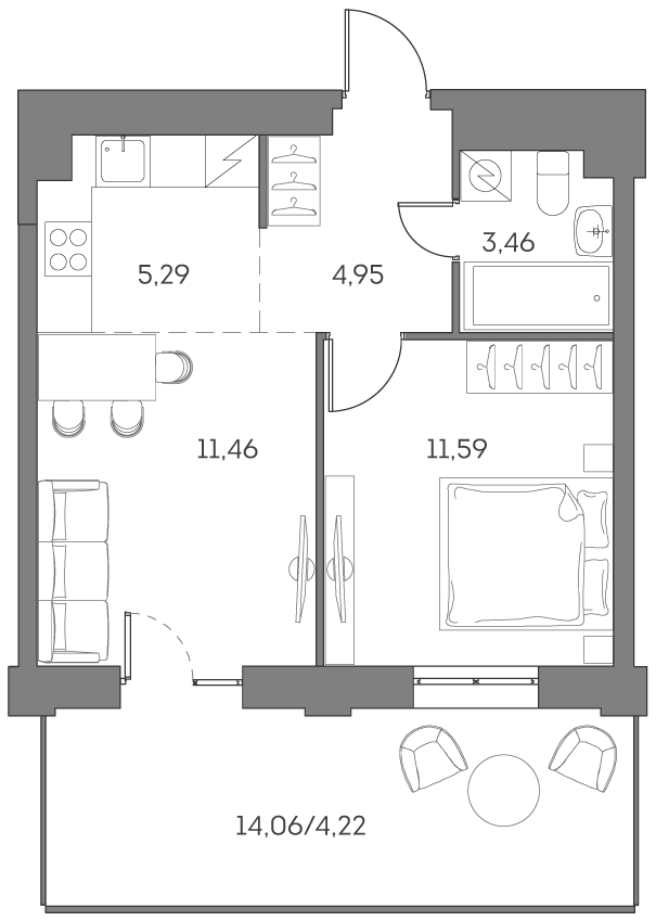 1-комнатная квартира в ЖК Аквилон Beside 2.0