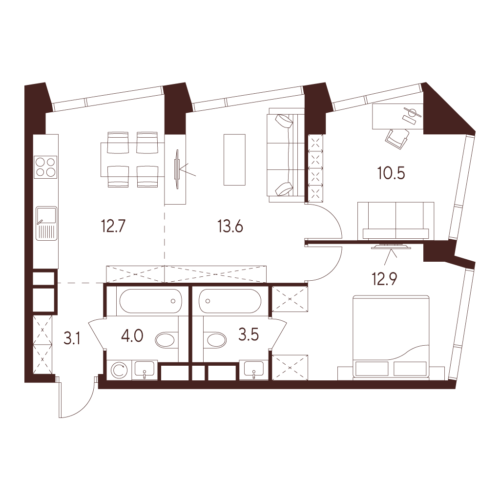 2х-комнатная квартира в ЖК INDY TOWERS (Инди Тауэрз)