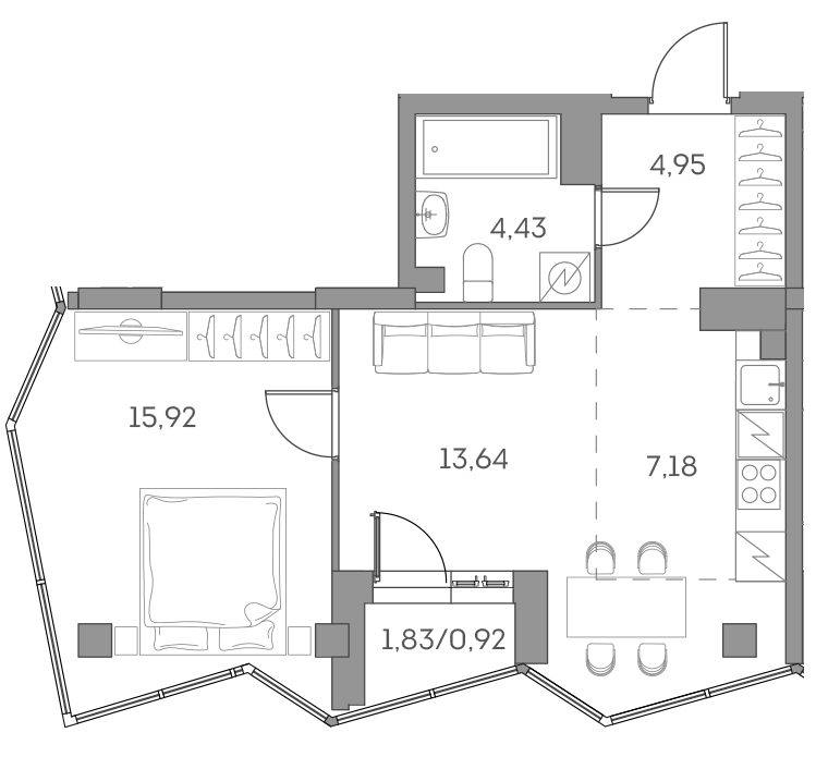 1-комнатная квартира в ЖК Аквилон Beside 2.0