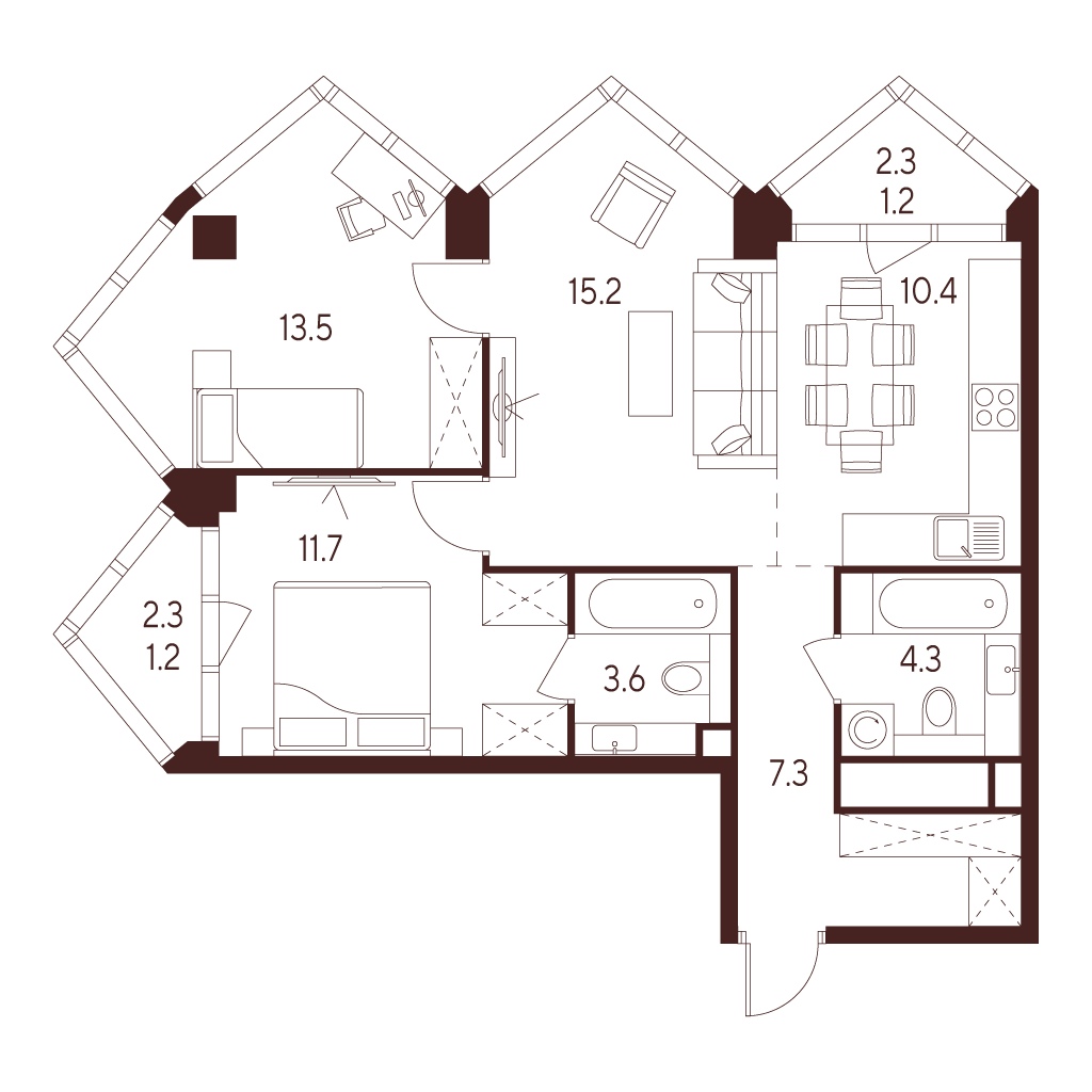 2х-комнатная квартира в ЖК INDY TOWERS (Инди Тауэрз)
