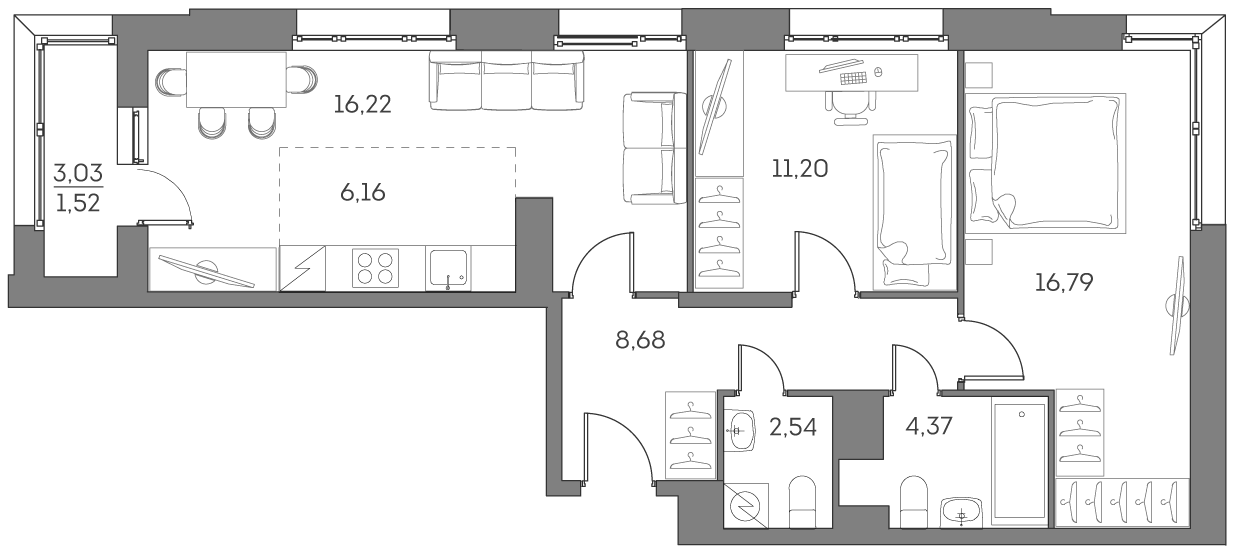 2х-комнатная квартира в ЖК Аквилон Beside 2.0