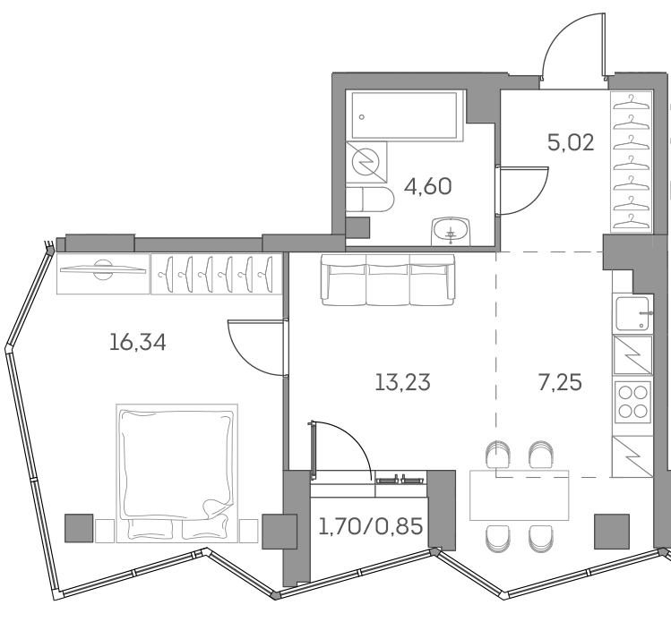 1-комнатная квартира в ЖК Аквилон Beside 2.0