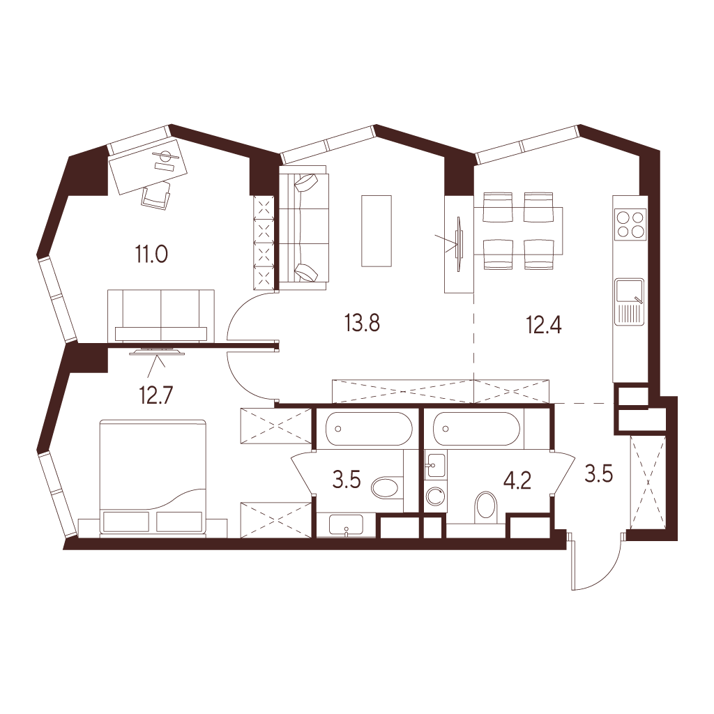 2х-комнатная квартира в ЖК INDY TOWERS (Инди Тауэрз)