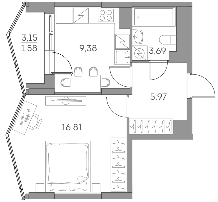 1-комнатная квартира в ЖК Аквилон Beside 2.0