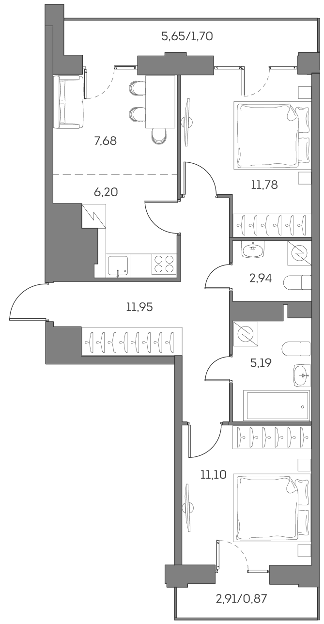 2х-комнатная квартира в ЖК Аквилон Beside 2.0