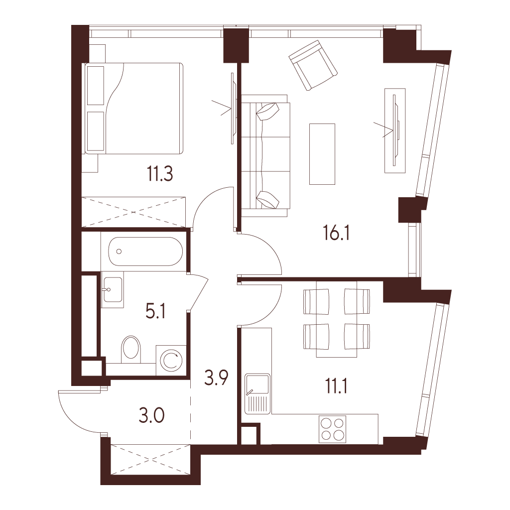 2х-комнатная квартира в ЖК INDY TOWERS (Инди Тауэрз)