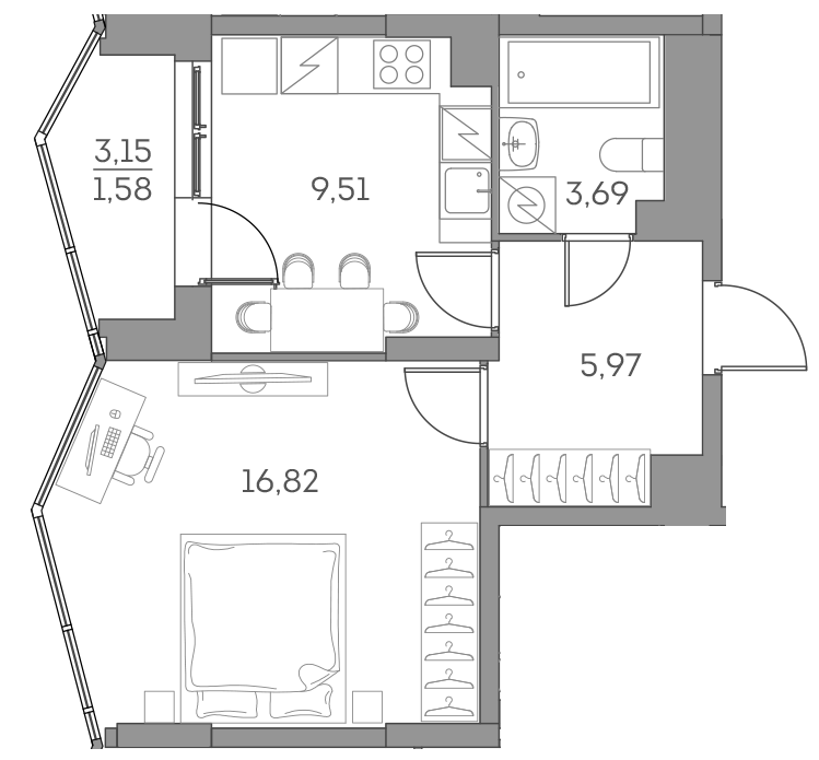 1-комнатная квартира в ЖК Аквилон Beside 2.0