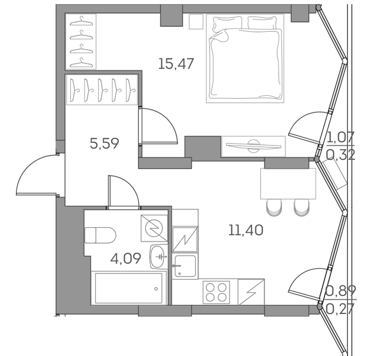 1-комнатная квартира в ЖК Аквилон Beside 2.0