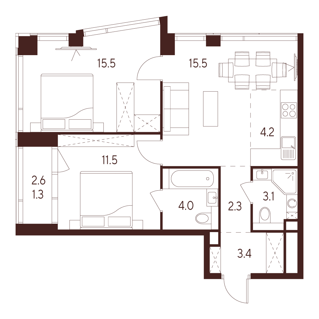 2х-комнатная квартира в ЖК INDY TOWERS (Инди Тауэрз)