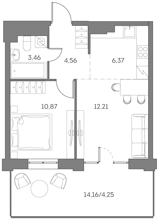 1-комнатная квартира в ЖК Аквилон Beside 2.0
