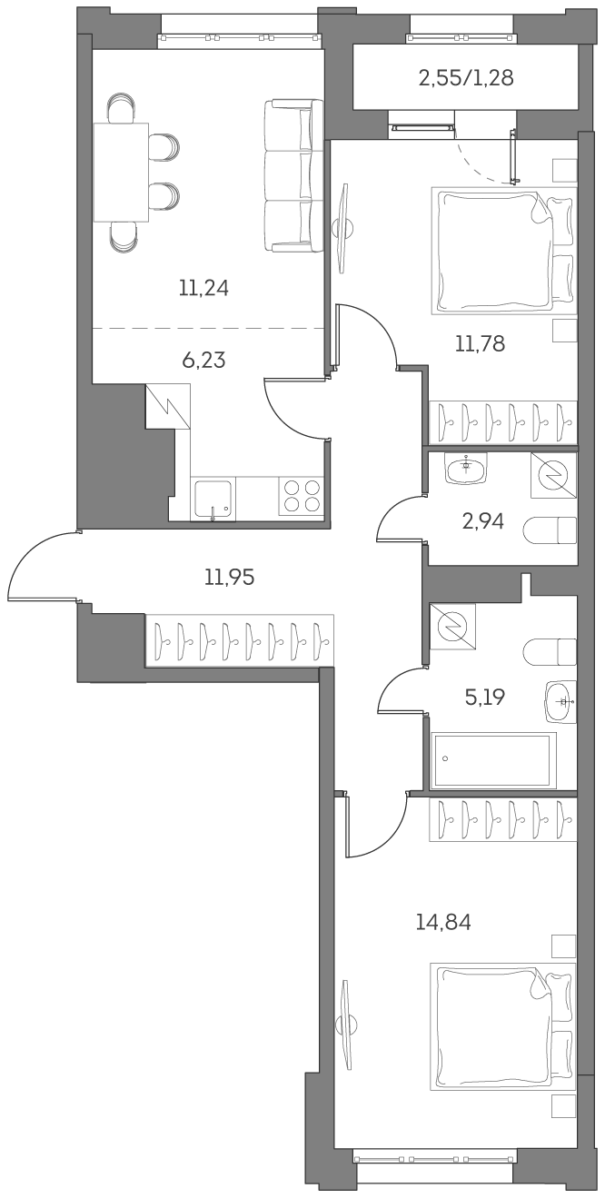 2х-комнатная квартира в ЖК Аквилон Beside 2.0