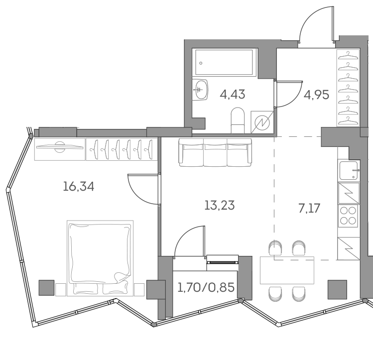 1-комнатная квартира в ЖК Аквилон Beside 2.0