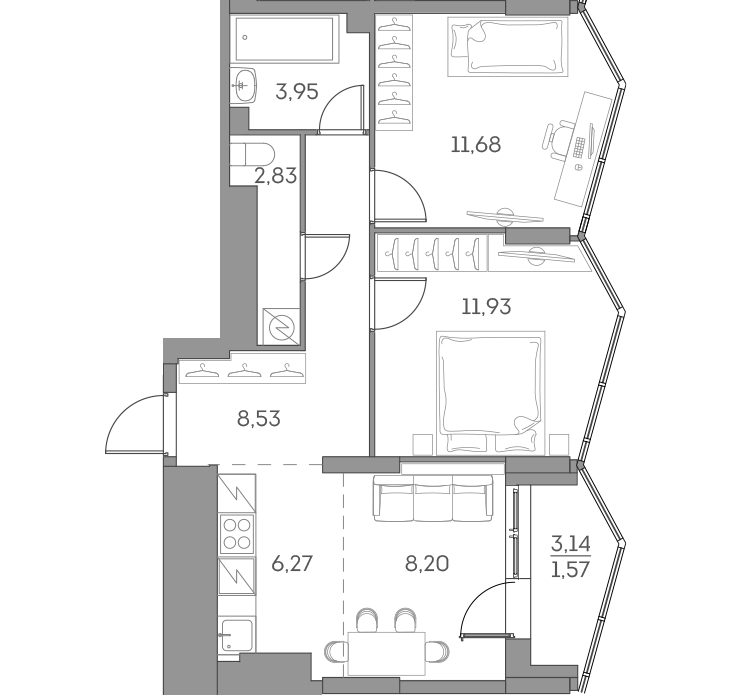 2х-комнатная квартира в ЖК Аквилон Beside 2.0