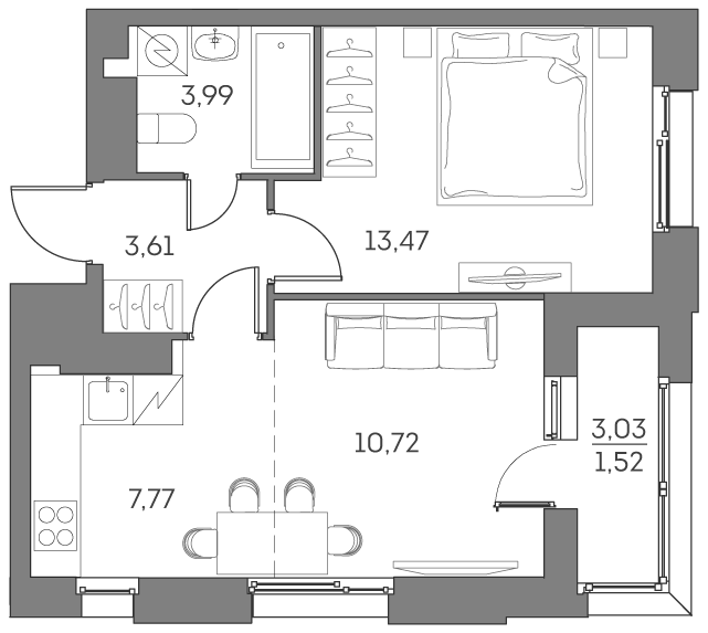 1-комнатная квартира в ЖК Аквилон Beside 2.0