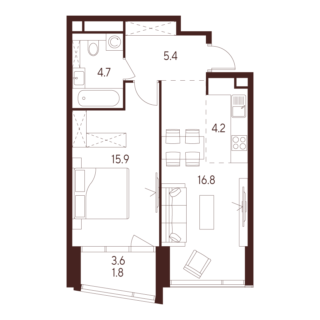 1-комнатная квартира в ЖК INDY TOWERS (Инди Тауэрз)