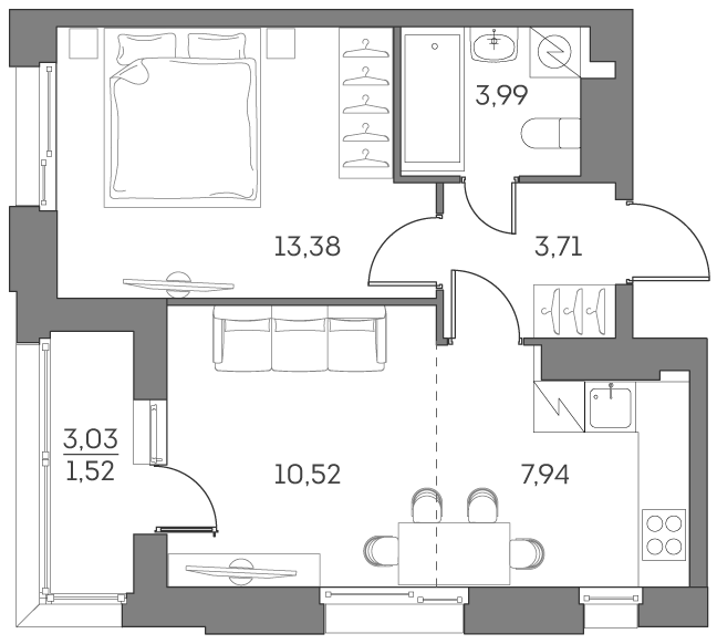 1-комнатная квартира в ЖК Аквилон Beside 2.0