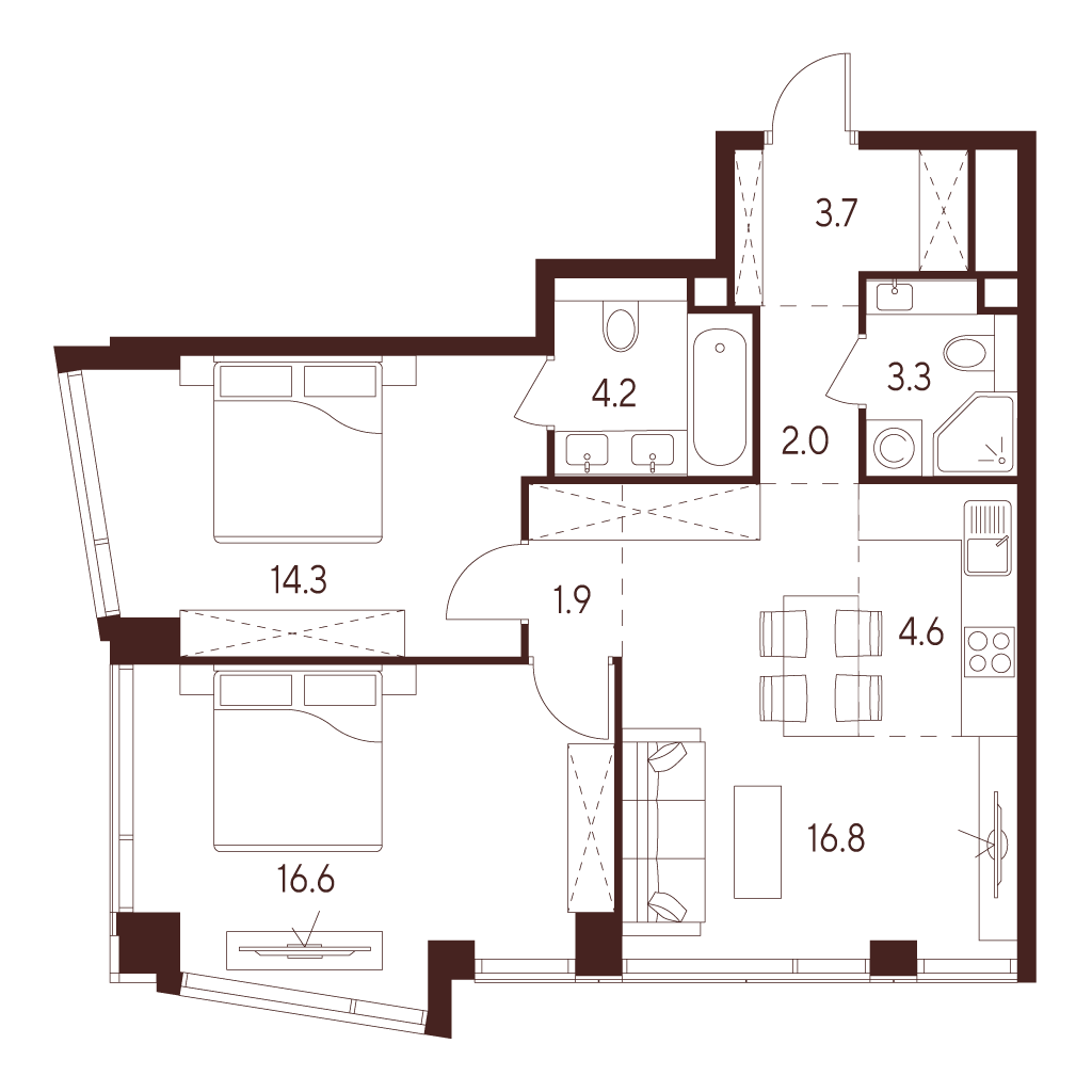 2х-комнатная квартира в ЖК INDY TOWERS (Инди Тауэрз)