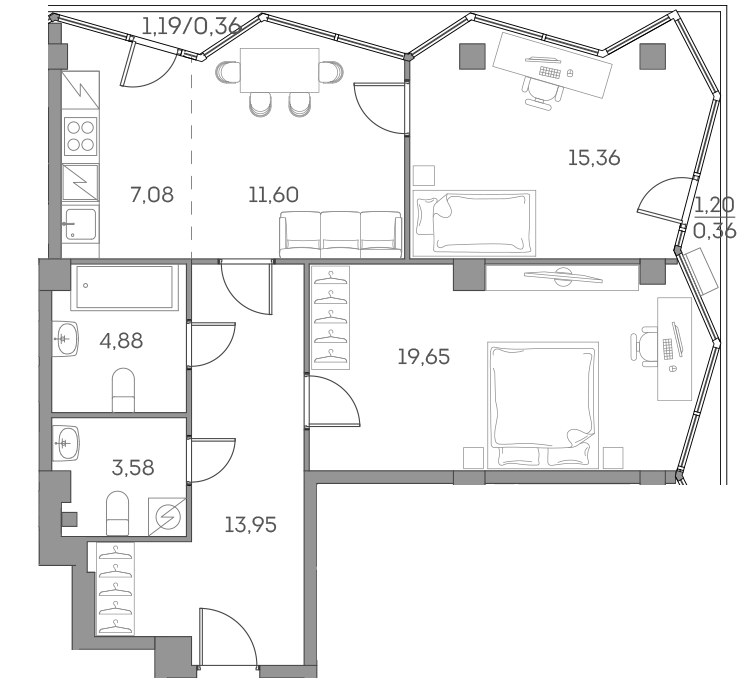 2х-комнатная квартира в ЖК Аквилон Beside 2.0