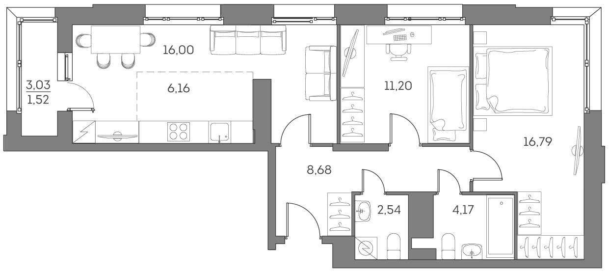 2х-комнатная квартира в ЖК Аквилон Beside 2.0