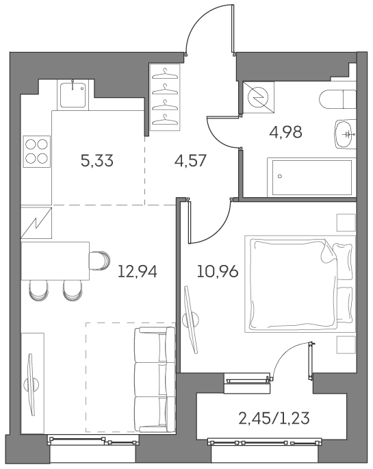 1-комнатная квартира в ЖК Аквилон Beside 2.0
