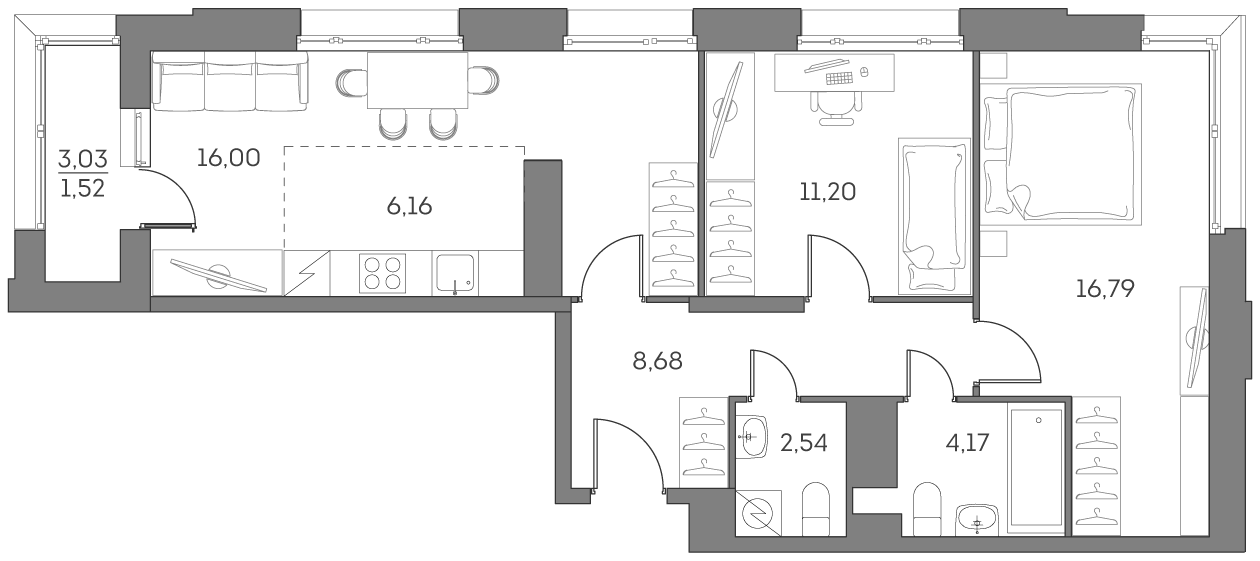2х-комнатная квартира в ЖК Аквилон Beside 2.0