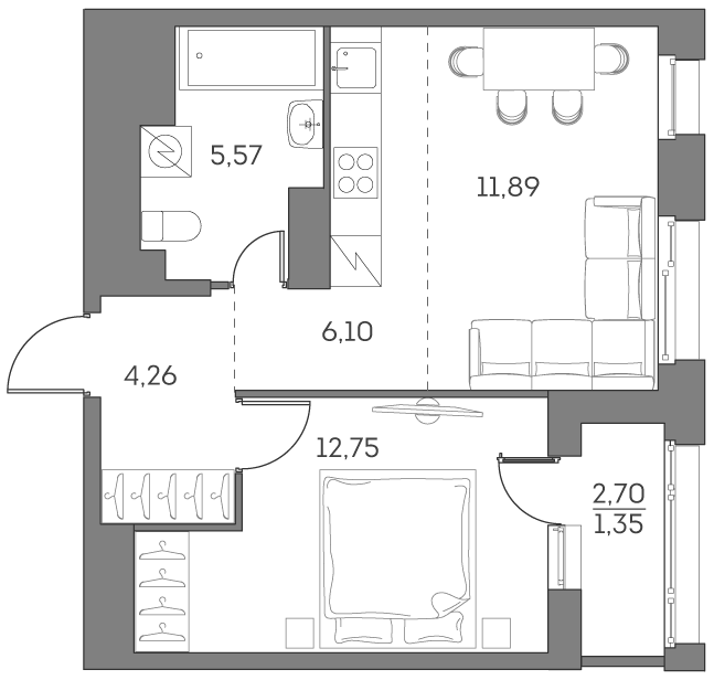 1-комнатная квартира в ЖК Аквилон Beside 2.0