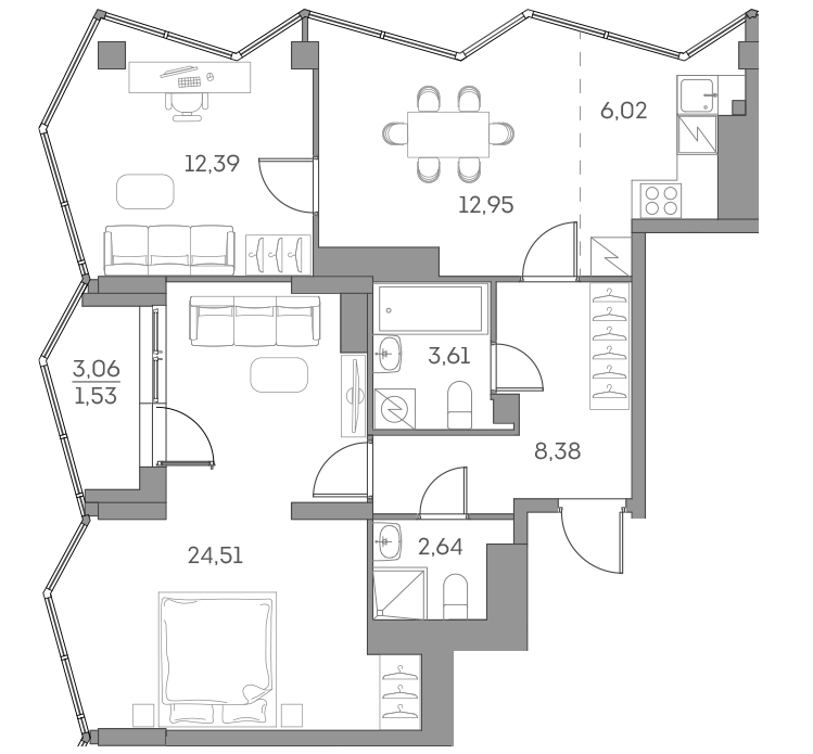 2х-комнатная квартира в ЖК Аквилон Beside 2.0