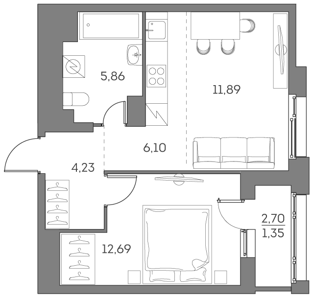 1-комнатная квартира в ЖК Аквилон Beside 2.0