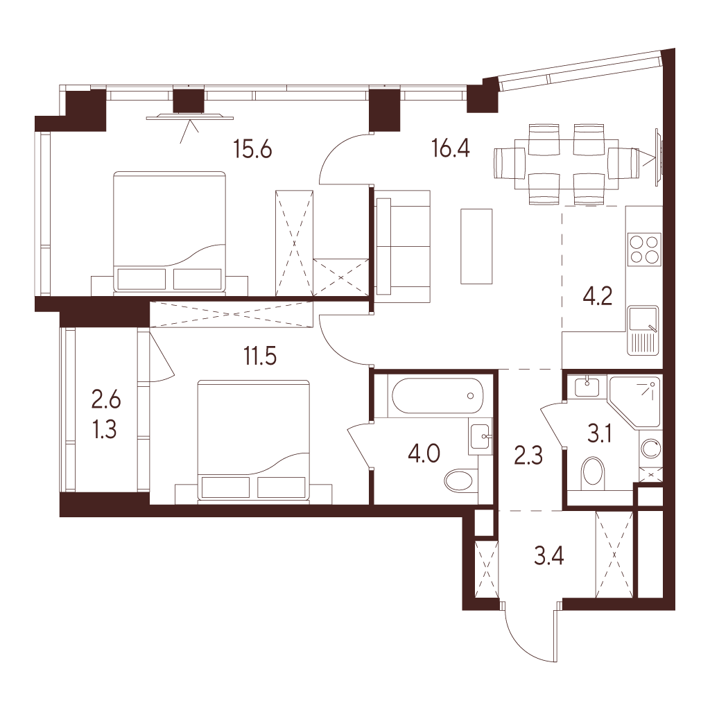 2х-комнатная квартира в ЖК INDY TOWERS (Инди Тауэрз)