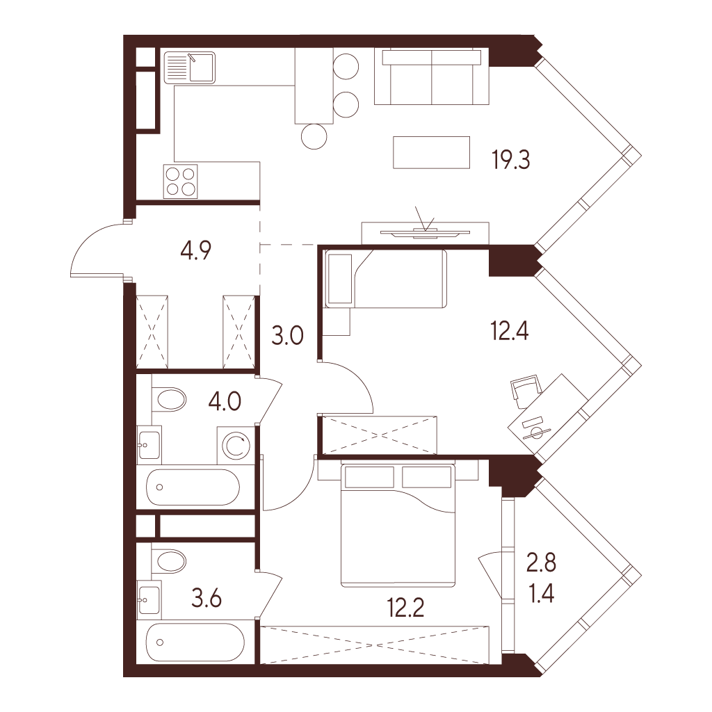2х-комнатная квартира в ЖК INDY TOWERS (Инди Тауэрз)